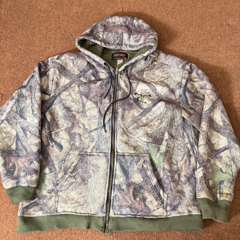 TrueTimber Camo Sherpa Lined Full Zip Hoodie Mens 2XL HTC Fall Fleece Jacket